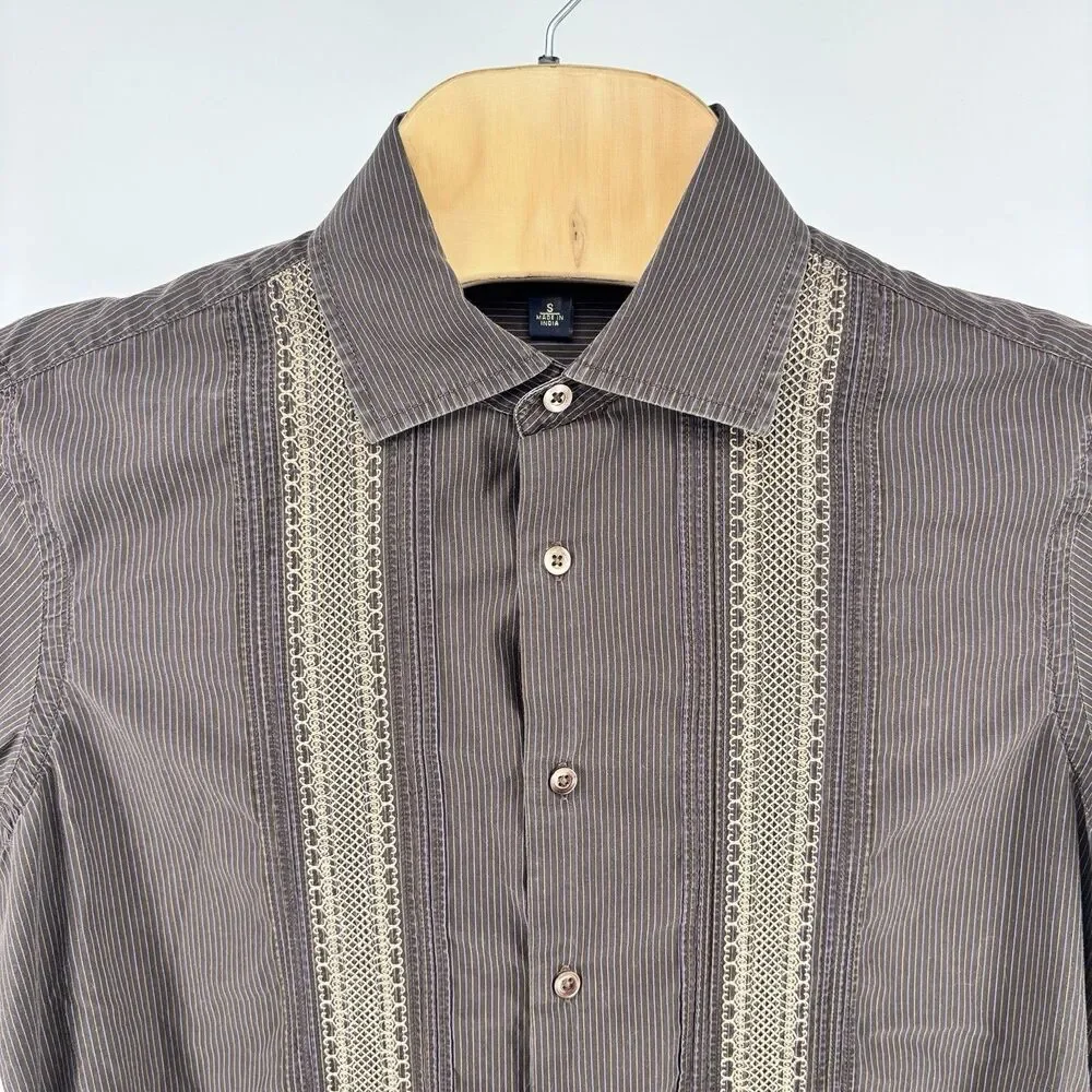 Banana Republic Men's S Brown Pinstripe Embroidered Cotton Shirt